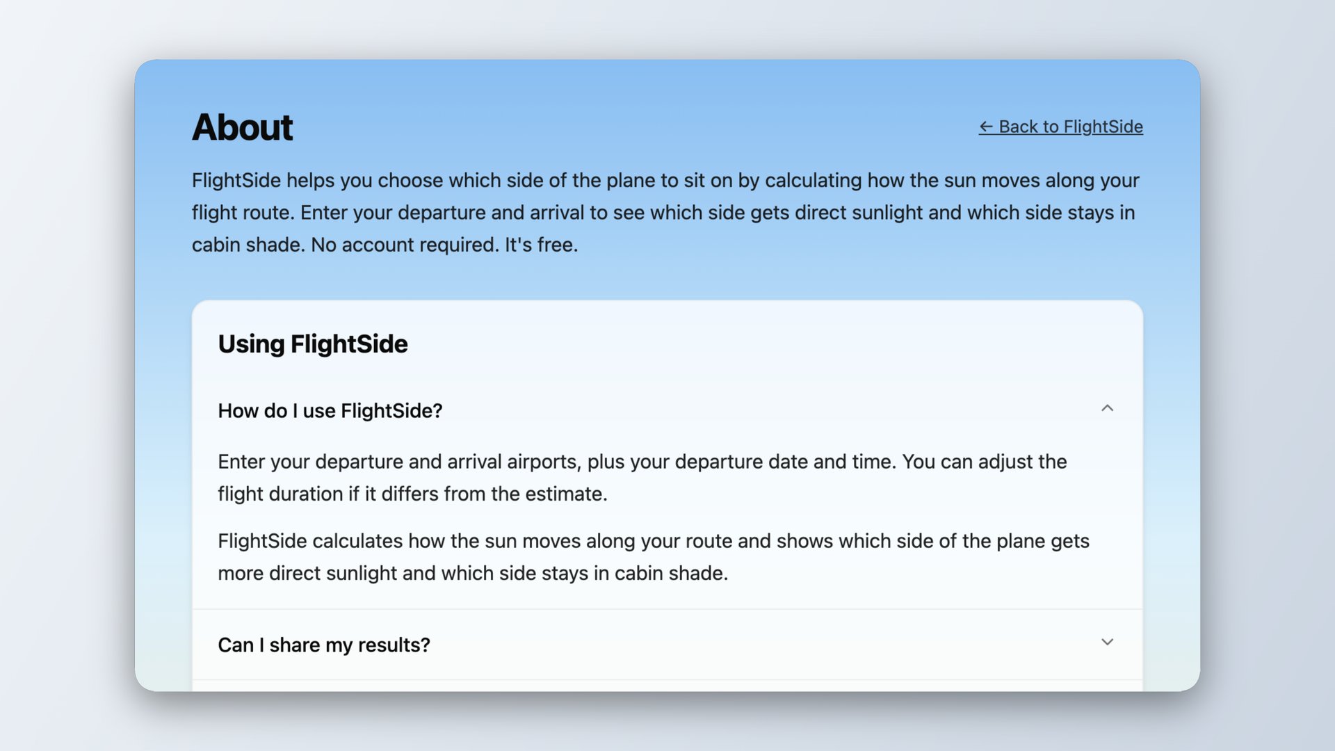 About page with the main explanation visible