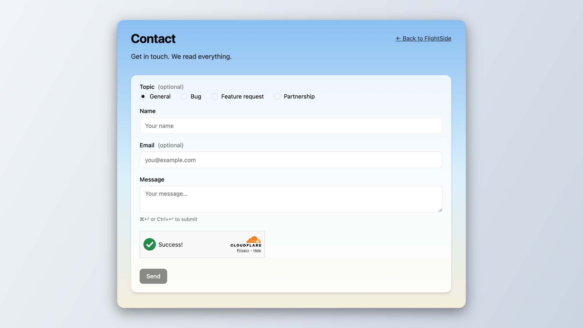 Contact page with form visible