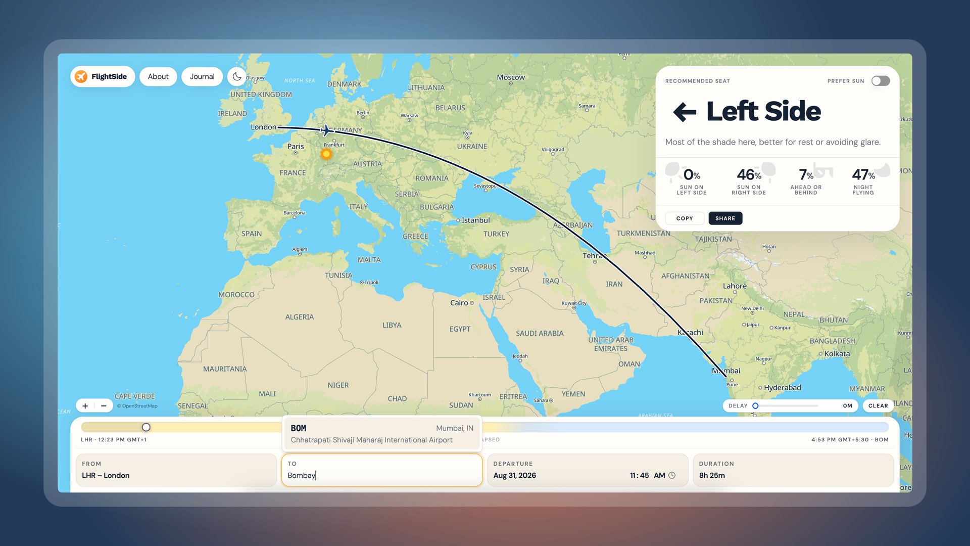 Airport search field showing results for a city search